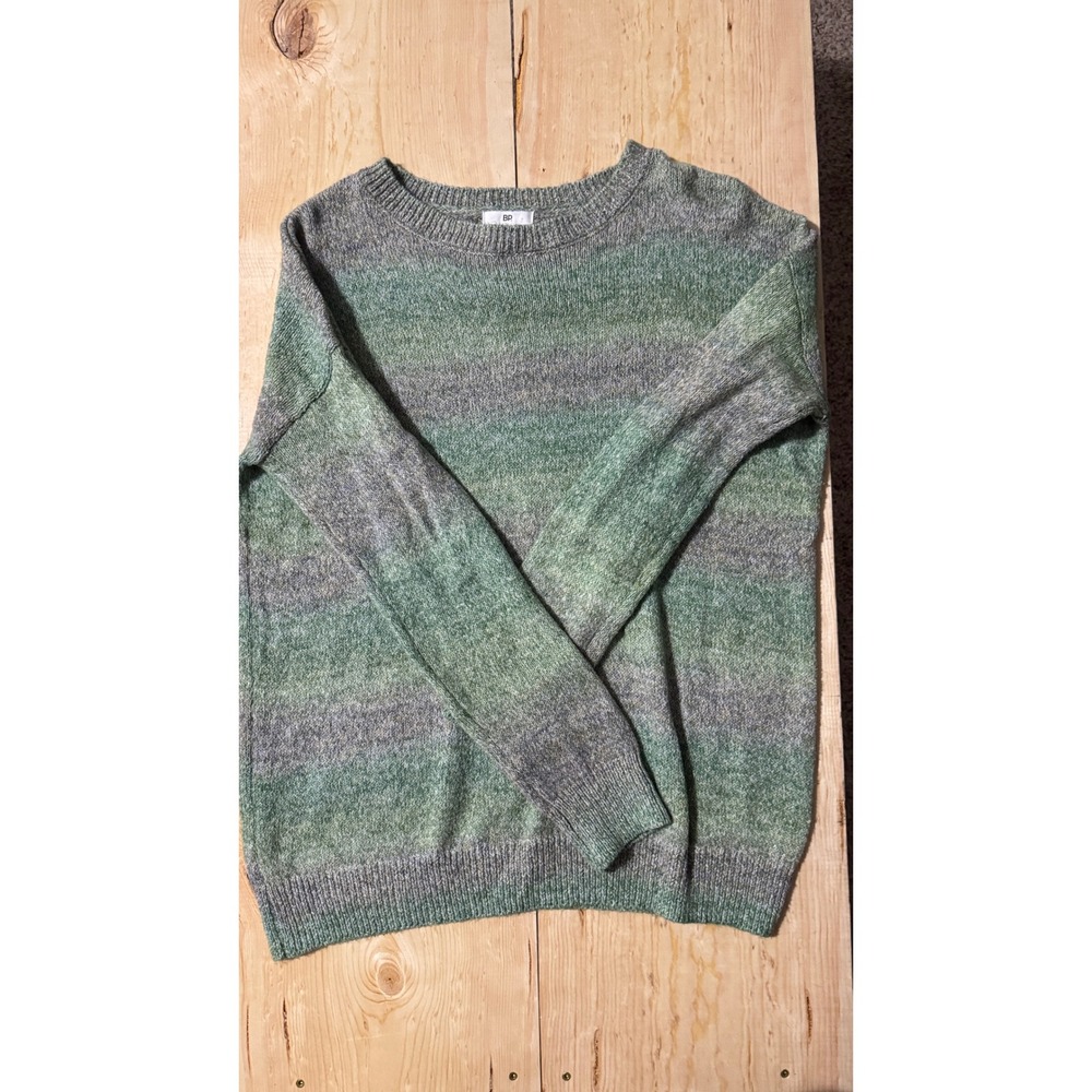 BP Nordstrom Women's Green Ombre Striped Crewneck Pullover Sweater Medium